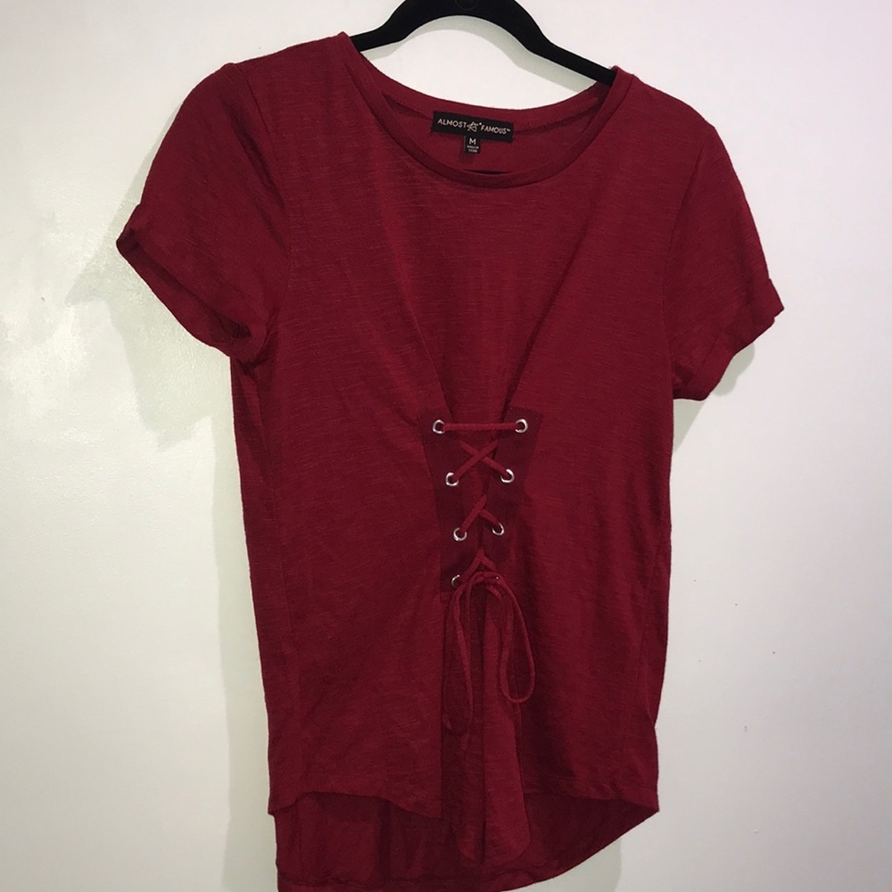 Red tee with corset detailing